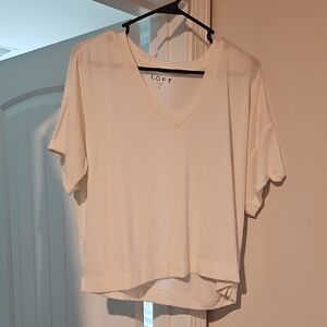 LOFT White V-Neck Boxy Short Sleeve Top